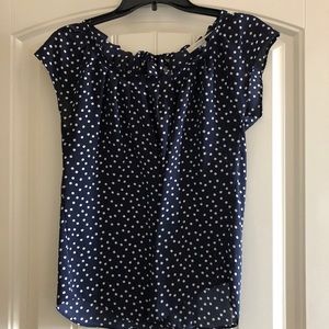 Flowy Navy Polka Dot Blouse Size Small